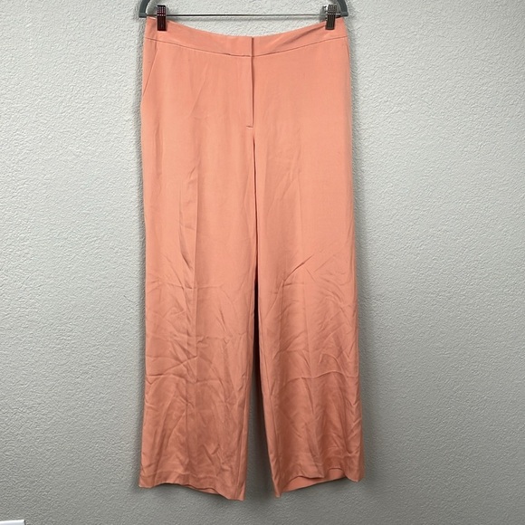 New Lafayette 148 Silk Blend Sullivan Wide Leg Pants Orange Peach Sz 6 - Picture 2 of 15